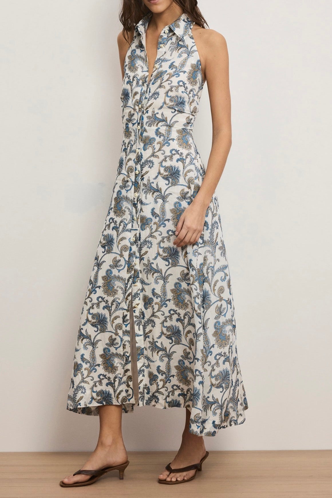 Mackey Paisley Halter Midi Dress - Dove White Multi