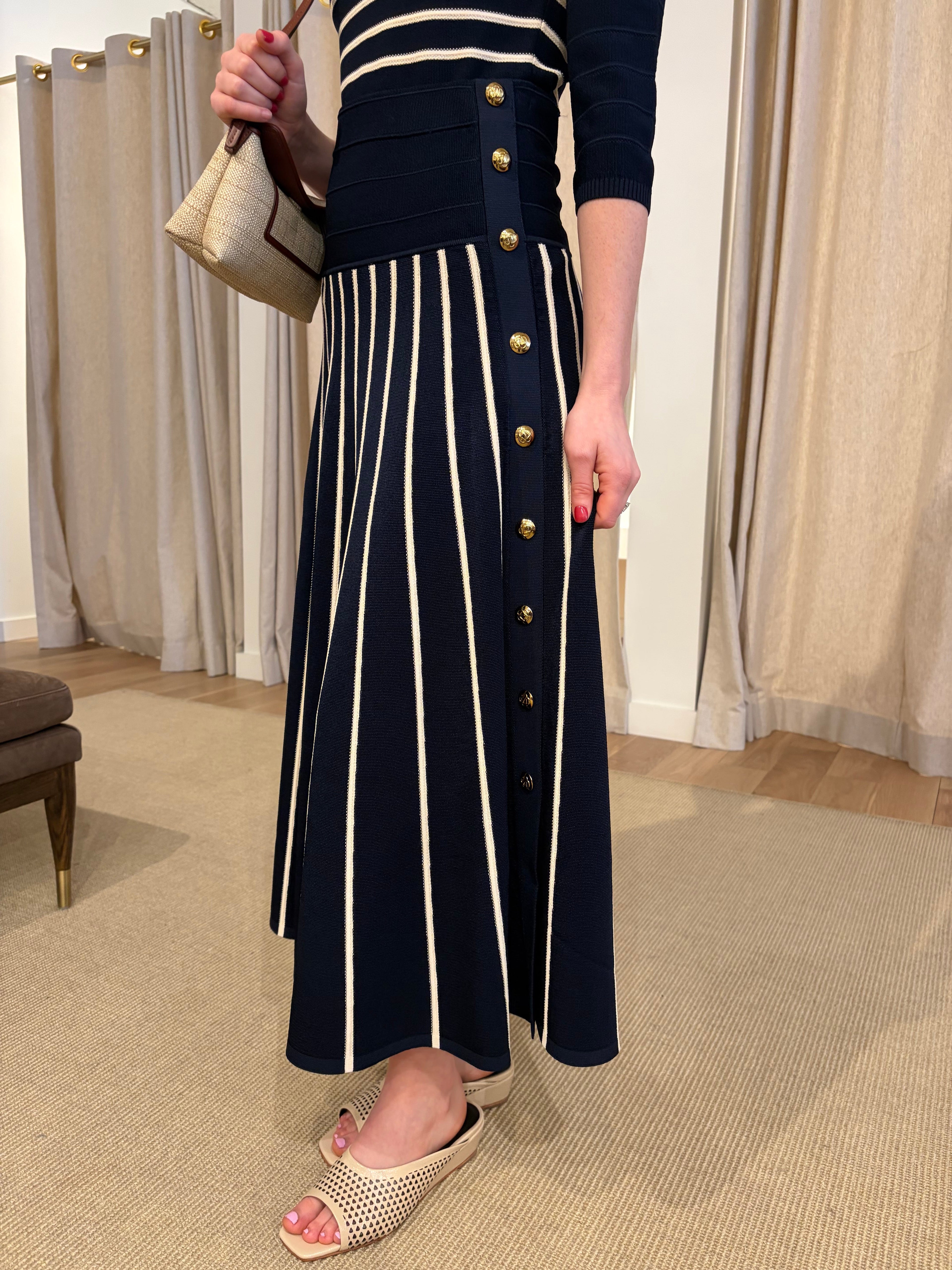 Luna Striped Midi Skirt - Navy / Cream