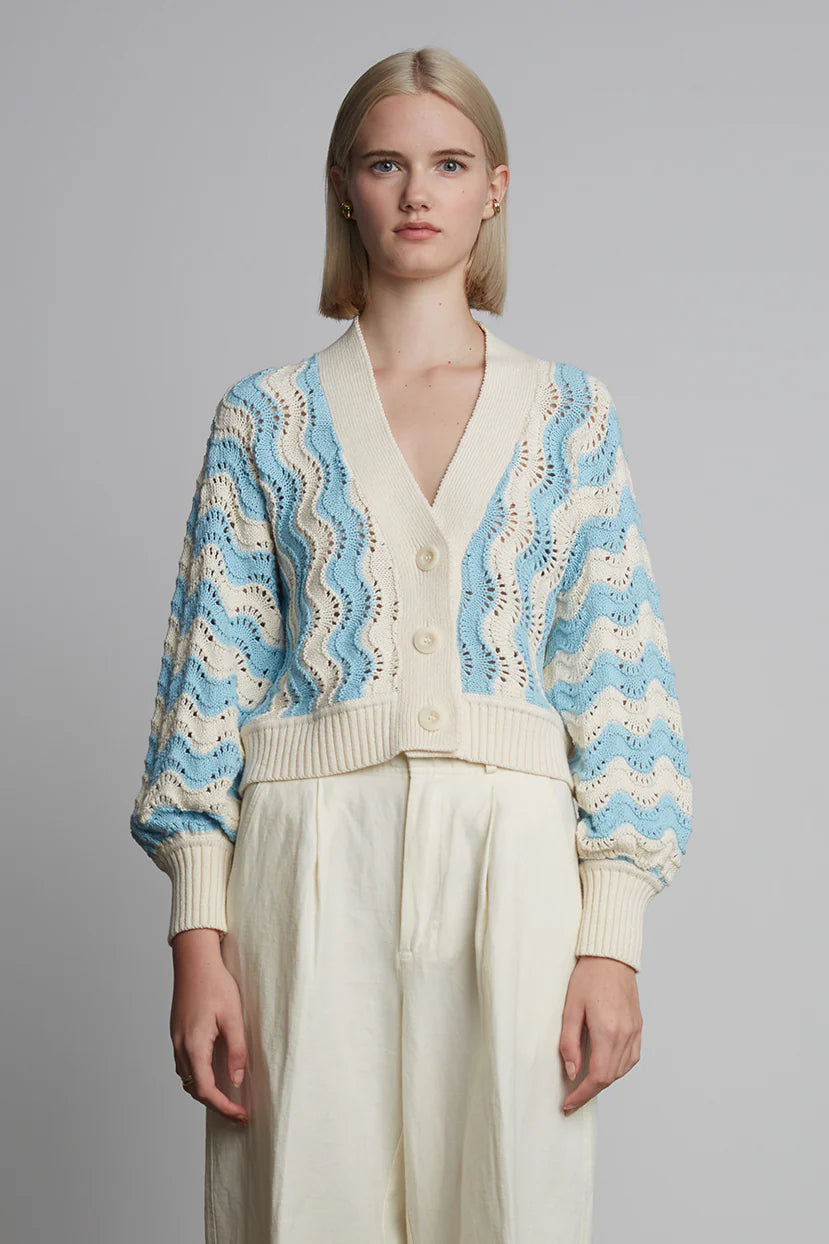 Luna Cardi - Ivory / Sky Blue