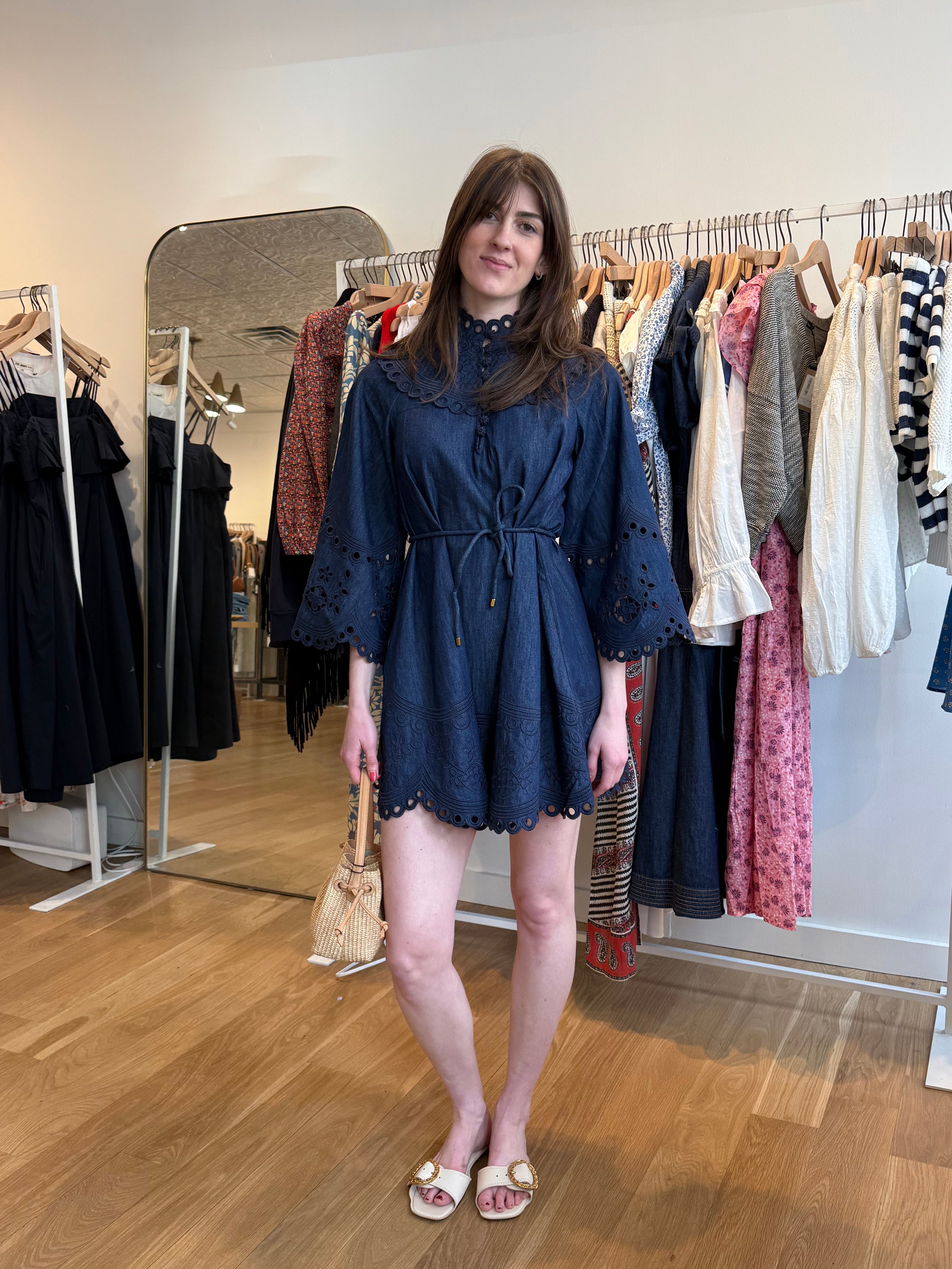 Mahon Broderie Denim Mini - Ink