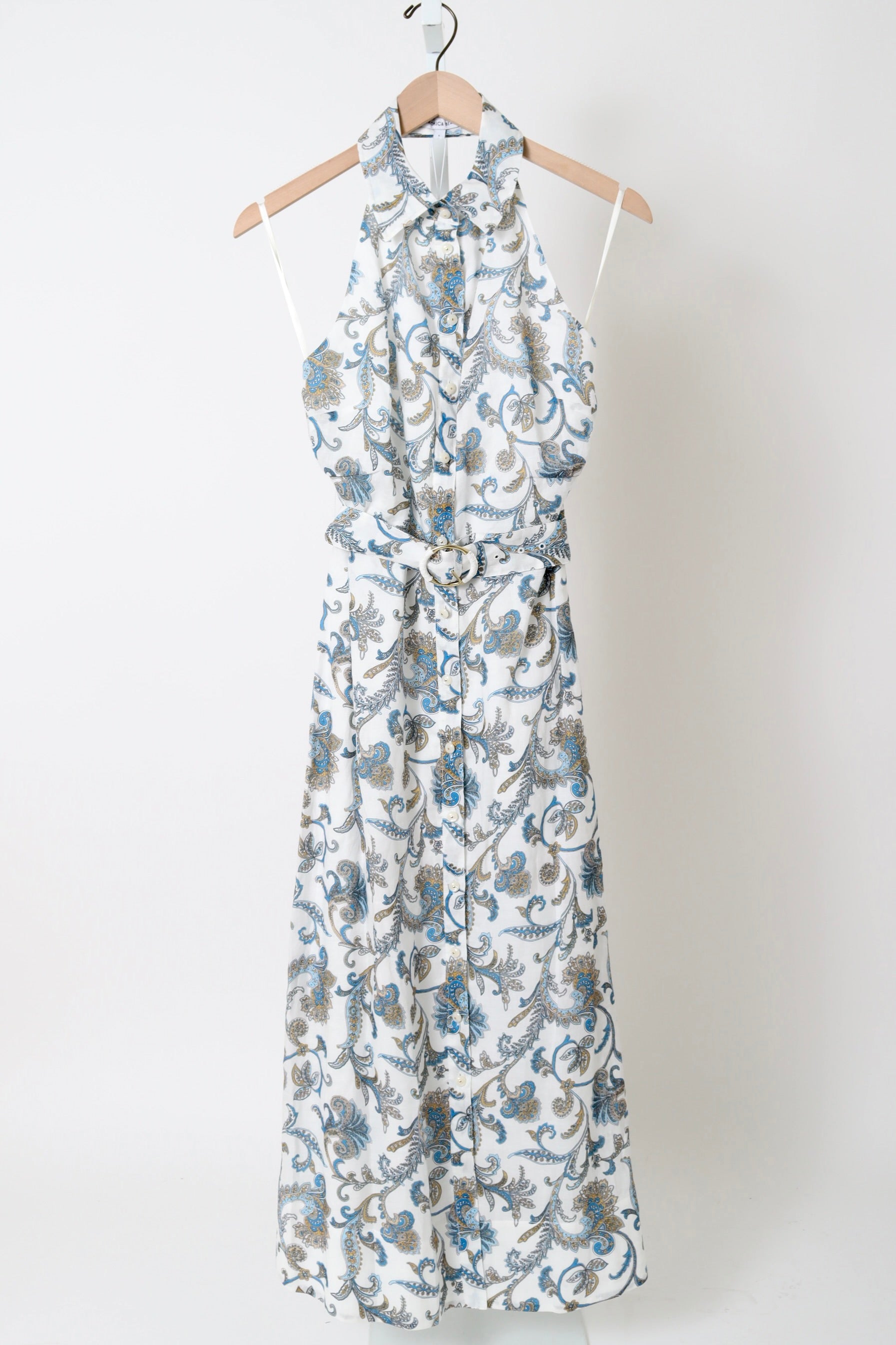 Mackey Paisley Halter Midi Dress - Dove White Multi